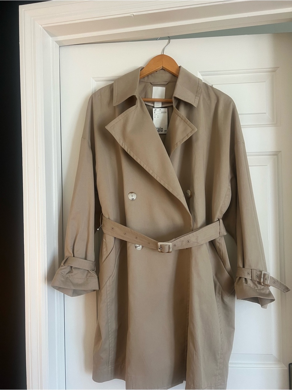 H&M Beige Trench Coat with Belted Waist
